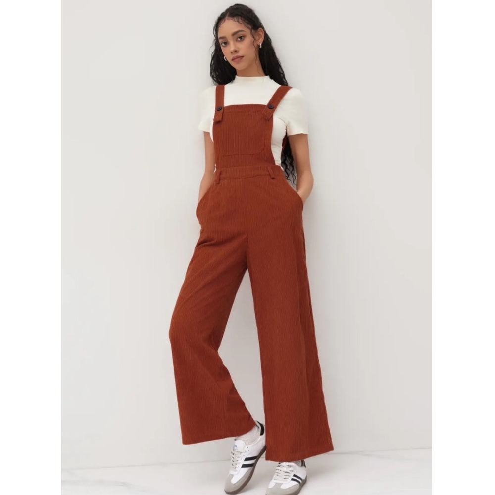Cider Corduroy Overalls Women XL Orange NEW Wide Leg Ribbed Bib Jumpsuit Boho